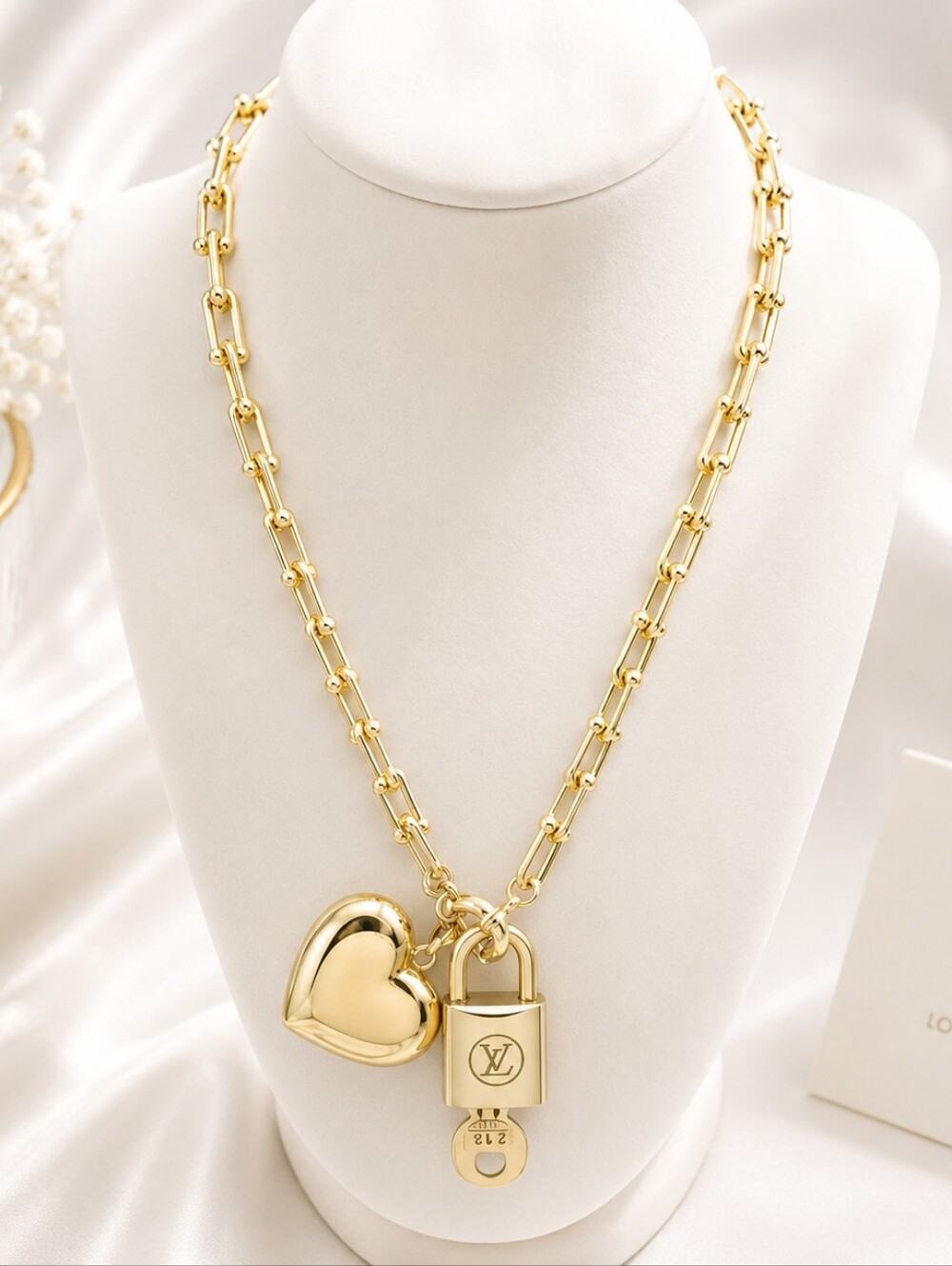 Authentic Louis Vuitton Gold Padlock with Unbranded 18k Gold Plated Necklace - Picture 1 of 10